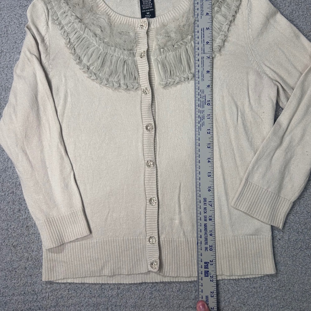 New York & Company Y2K Cardigan Ruffle Trim‎ M Cream Coquette Balletcore Whimsy - Picture 5 of 5
